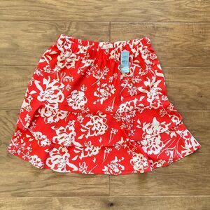LOFT Red and White Floral A-Line Skirt